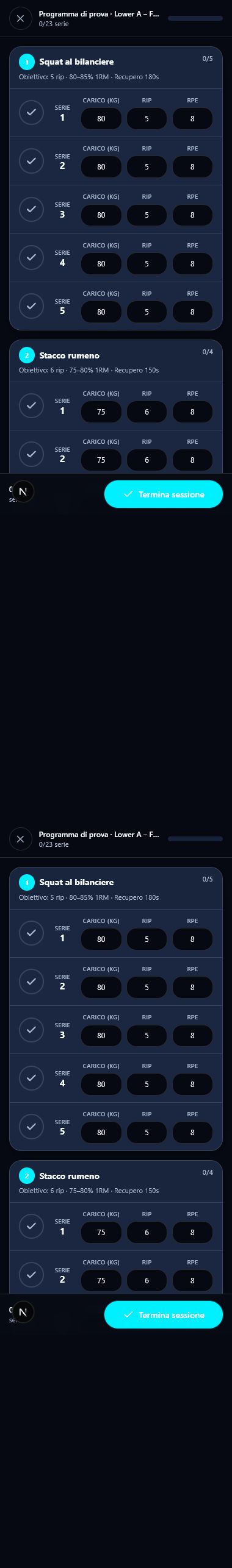 Session Mode di My KT Fitness durante un allenamento