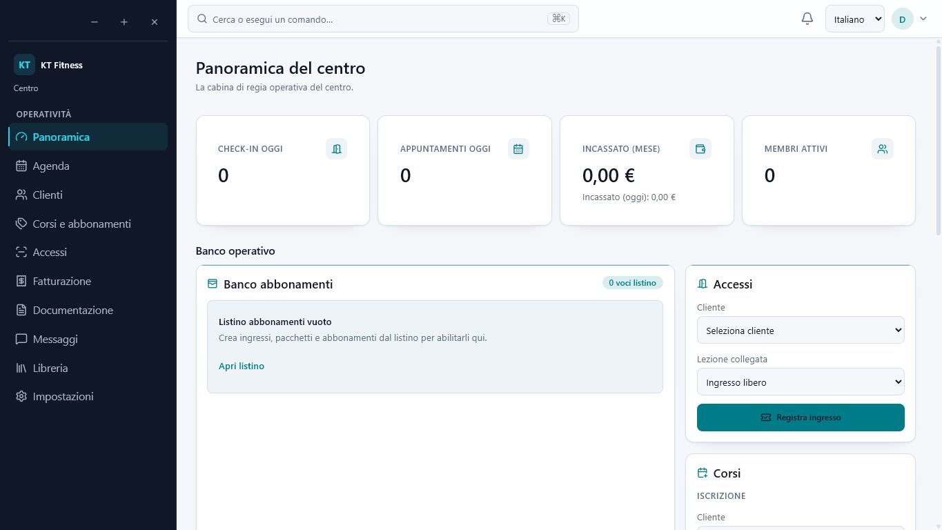 Dashboard con KPI live del centro o del personal trainer