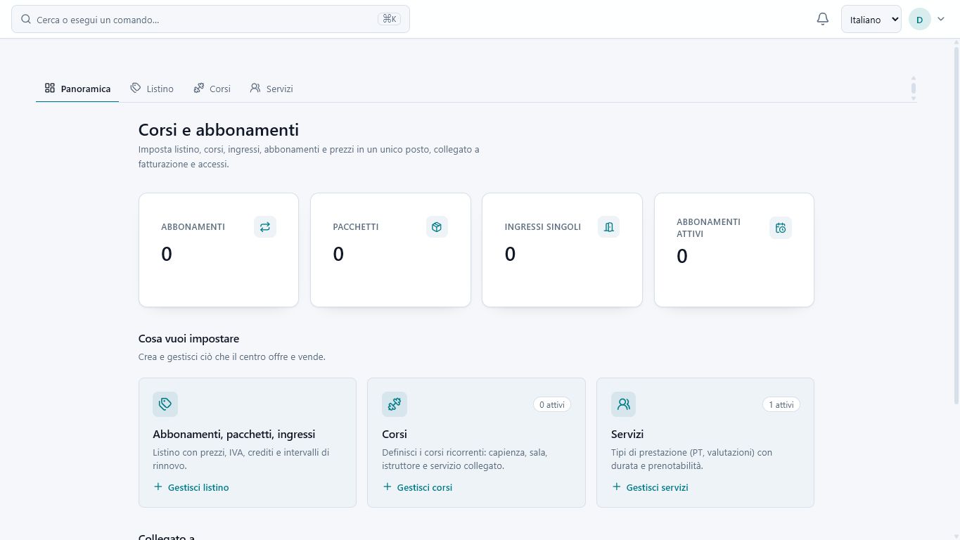 Dashboard con KPI live del centro o del personal trainer